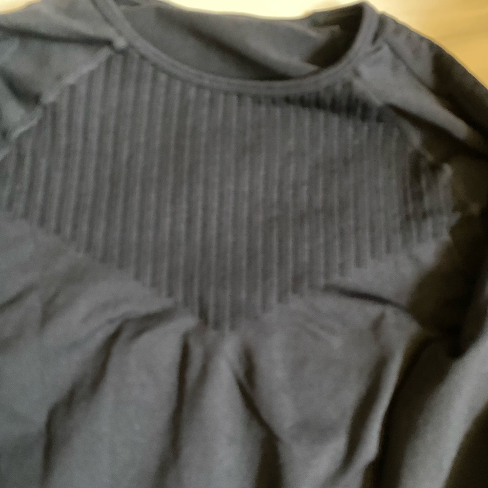 Black Ribbed Yoke Long Sleeve Top